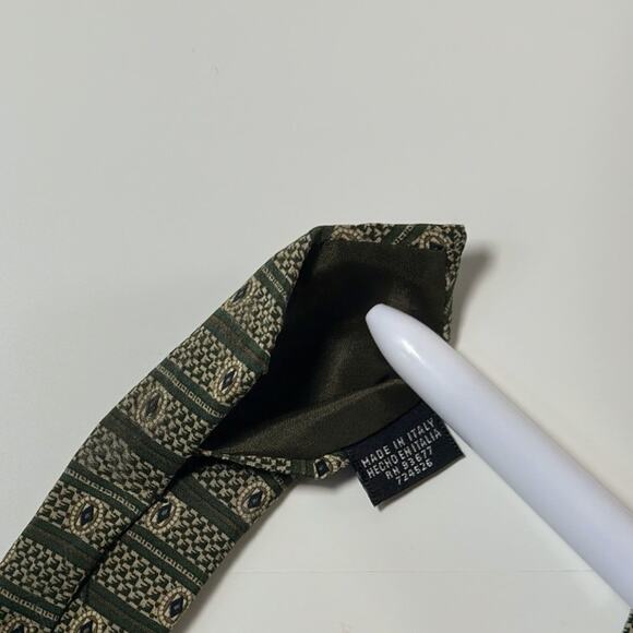 Stafford 100% Silk Tie Green Gold Navy Geometric Pattern Made in Italy 57” - Picture 9 of 9